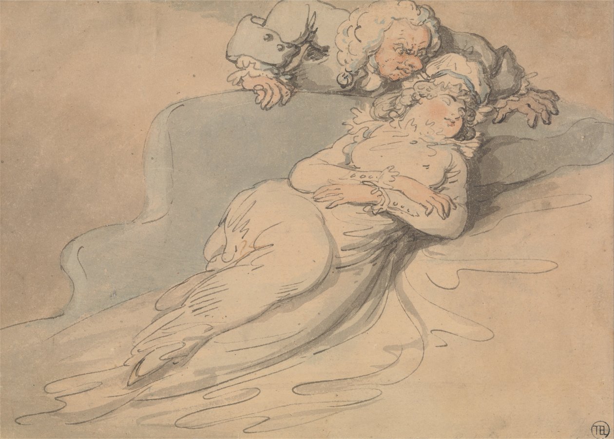 Uyuyan kadın bir erkek tarafından izlendi by Thomas Rowlandson