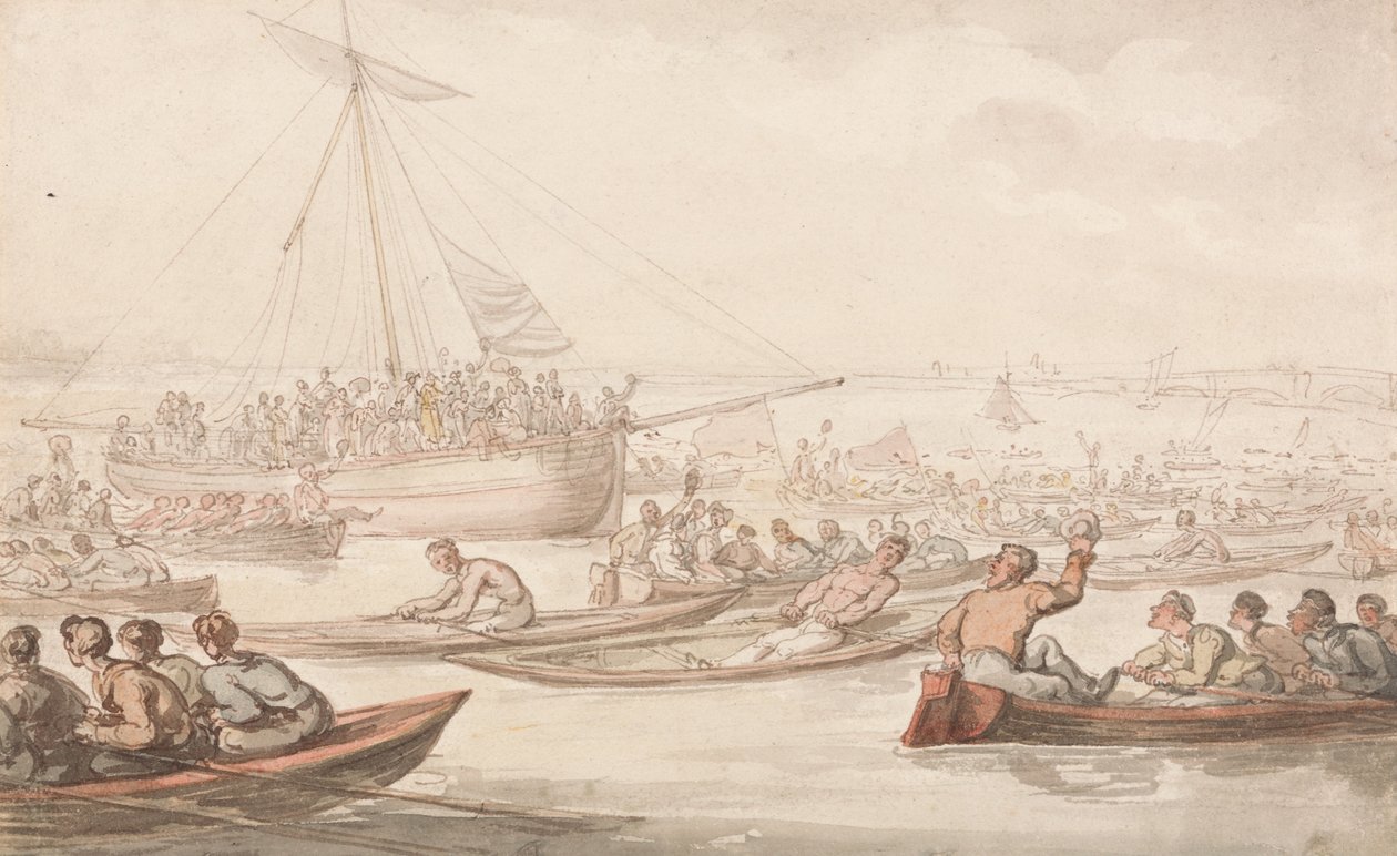 Doggetts Paltosu ve Rozeti için Yıllık Kürek Yarışı by Thomas Rowlandson
