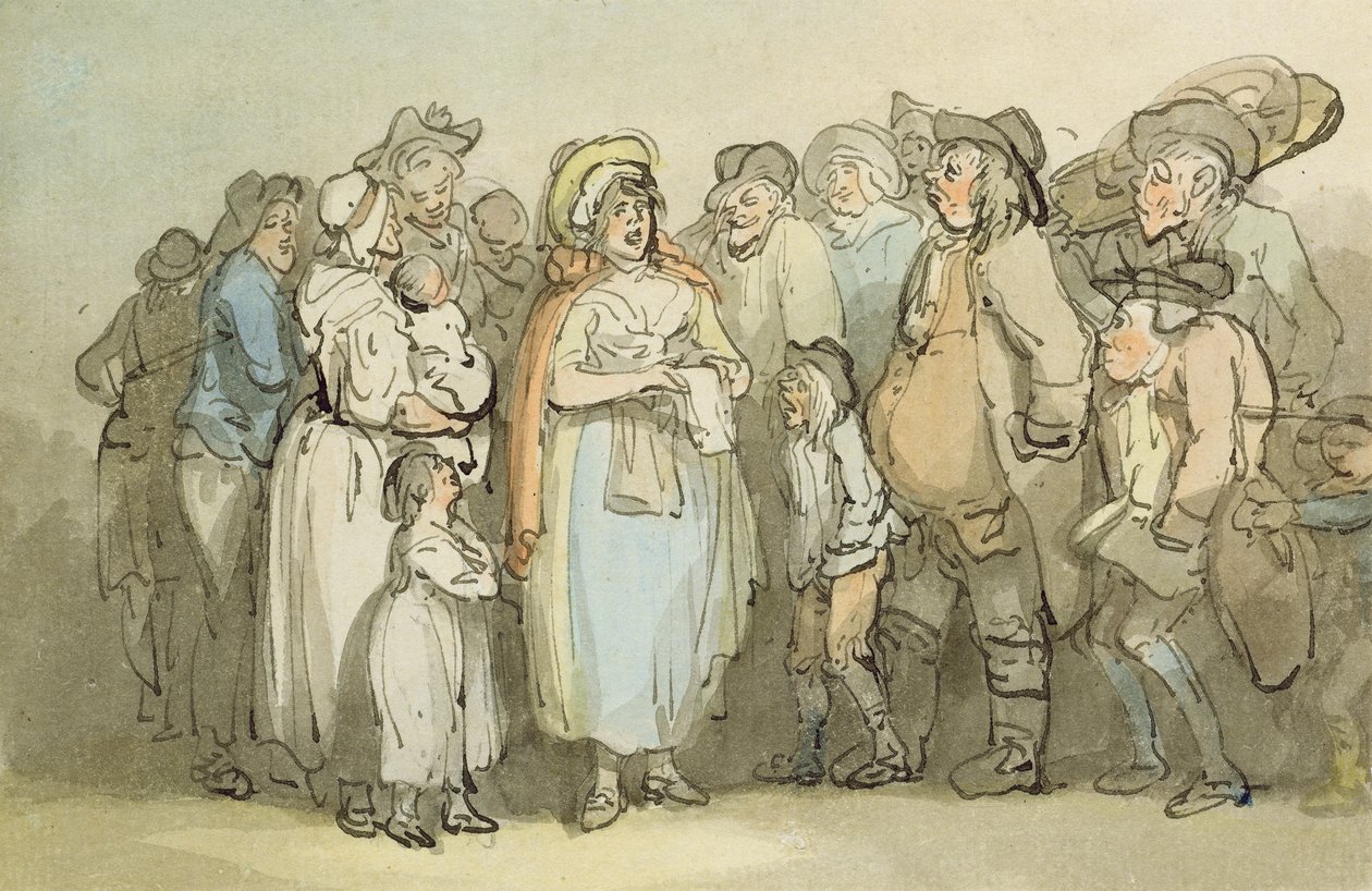 The Ballad Singer (kağıt üzerinde kalem ve mürekkep ve wc) by Thomas Rowlandson