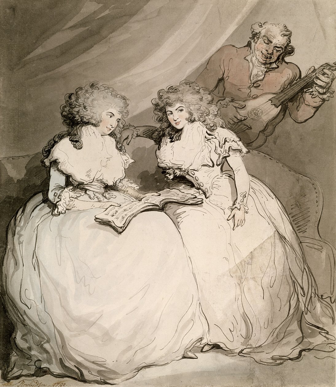 Devonshire Düşesi ve Kızkardeşi Bessborough Kontesi (kağıt üzerine kurşun kalem ve siyah mürekkeple tuvalet) by Thomas Rowlandson