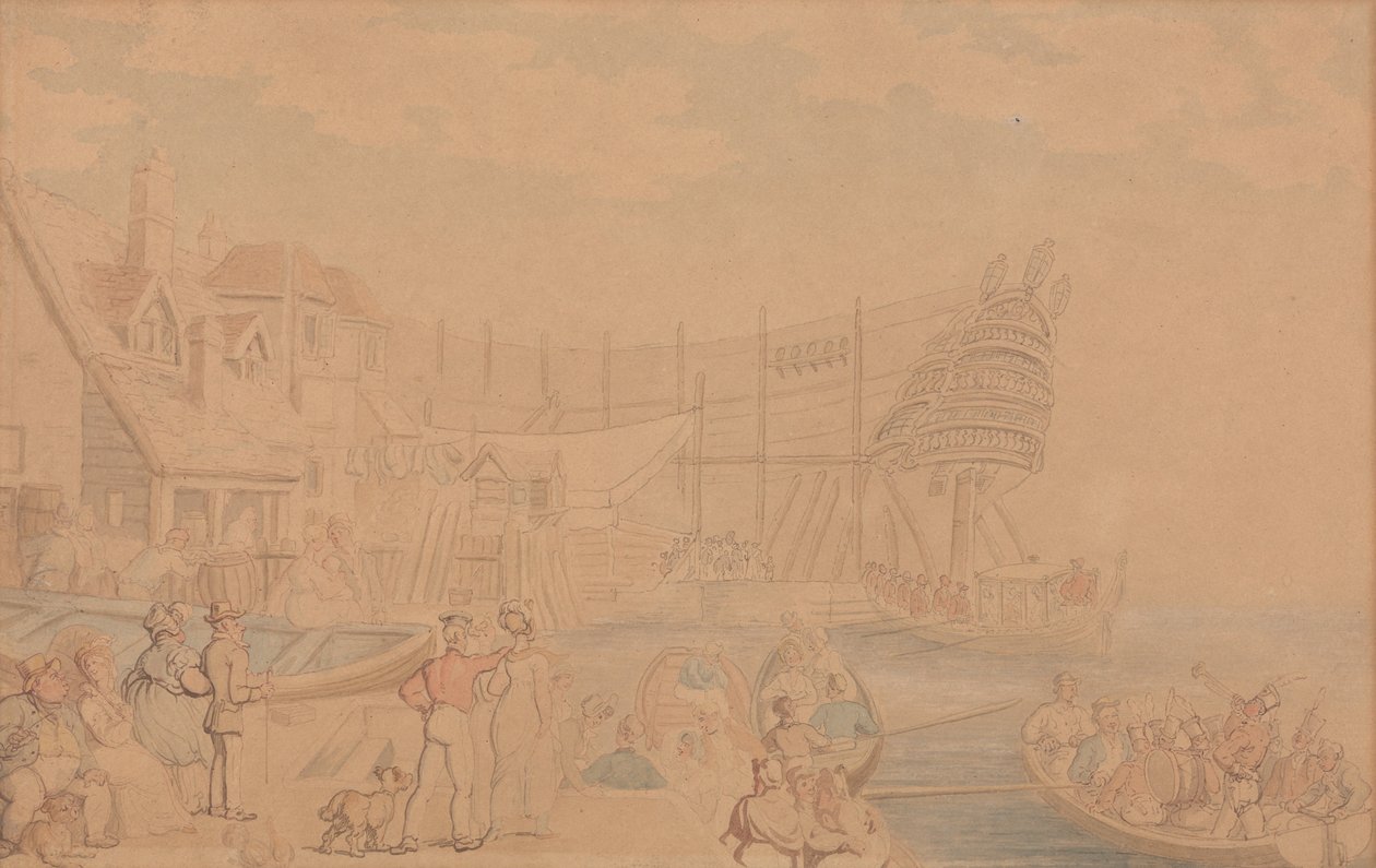 Bir Geminin Lansmanı by Thomas Rowlandson