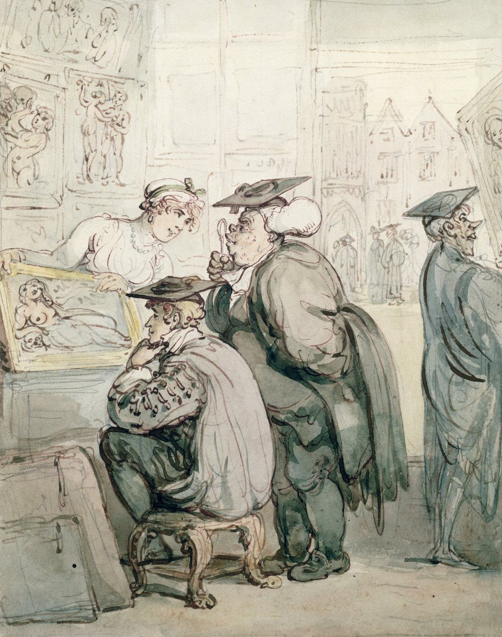 The Lounge at the Old Print Shop, Oxford (kağıt üzerinde mürekkep ve tuvalet) by Thomas Rowlandson