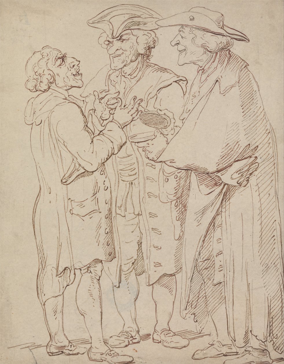 Konuşan Adamların Üç Tam Boy Figürü by Thomas Rowlandson