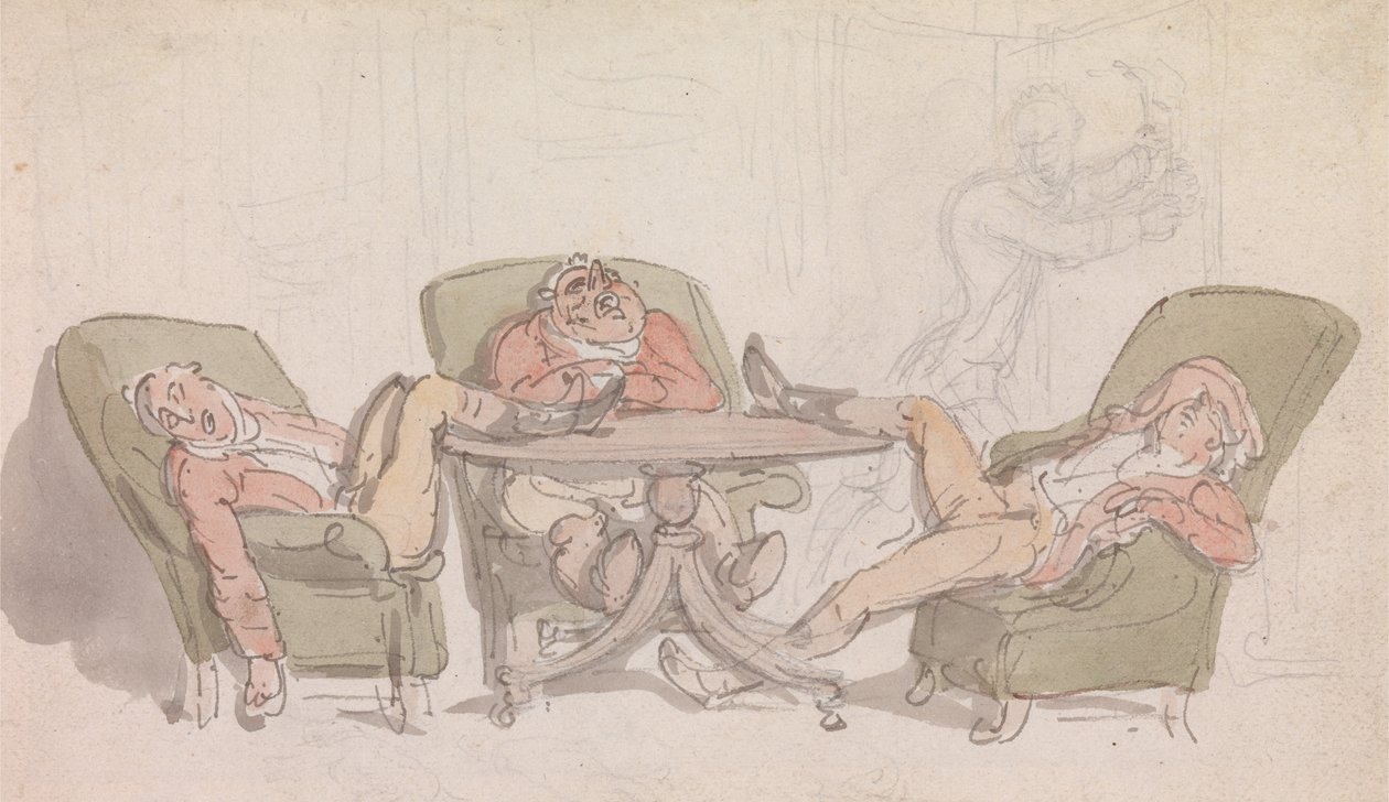 Masada Sandalyelerinde Uyuyan Üç Sporcu by Thomas Rowlandson