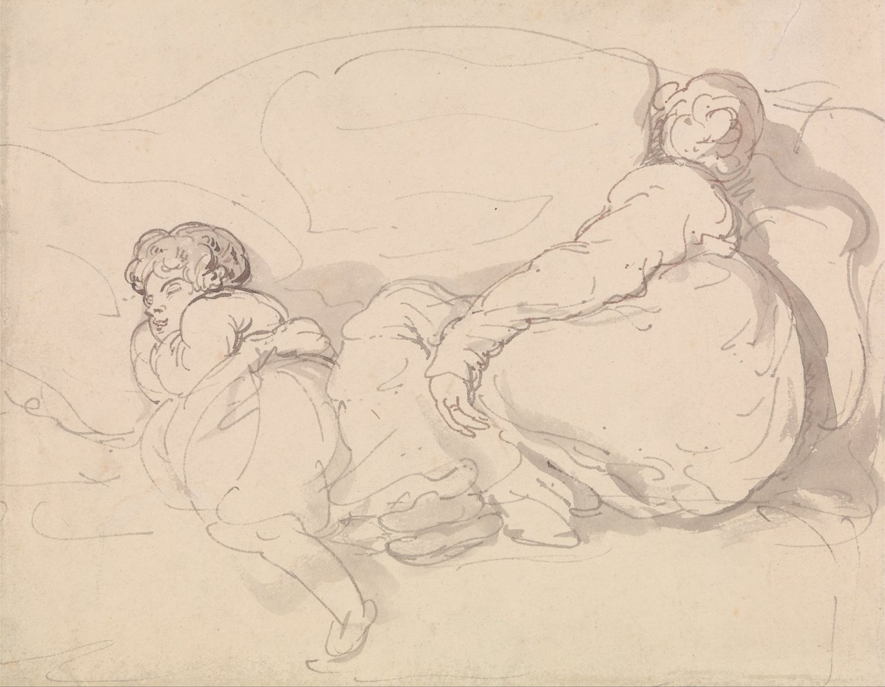 İki Uyuyan Figür by Thomas Rowlandson