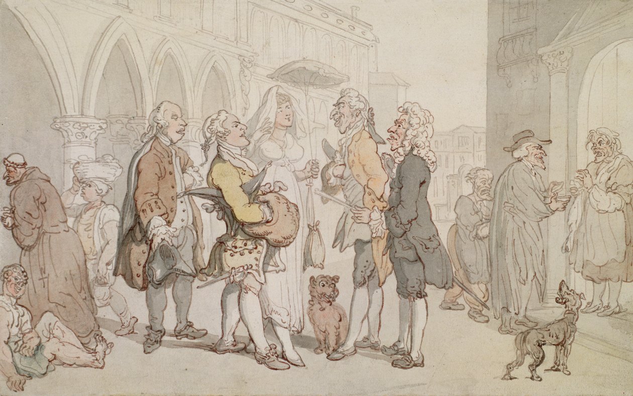 Venedik'teki ziyaretçiler, 1810 dolayları (kalem, kahverengi mürekkep ve kağıt üzerinde tuvalet) by Thomas Rowlandson