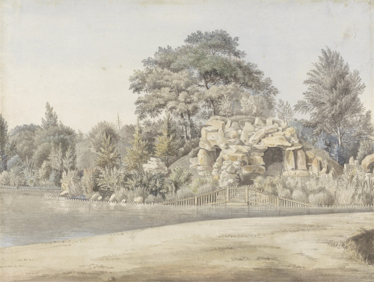 The Grotto, Virginia Water (kağıt üzerine yerleştirilmiş mürekkep ve grafit üzerinde tuvalet) by Thomas Sandby
