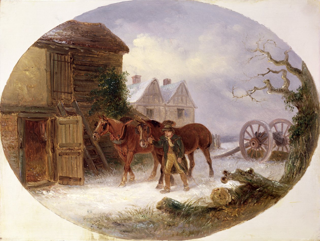 Atları karda bir ahıra götüren çocuk by Thomas Smythe