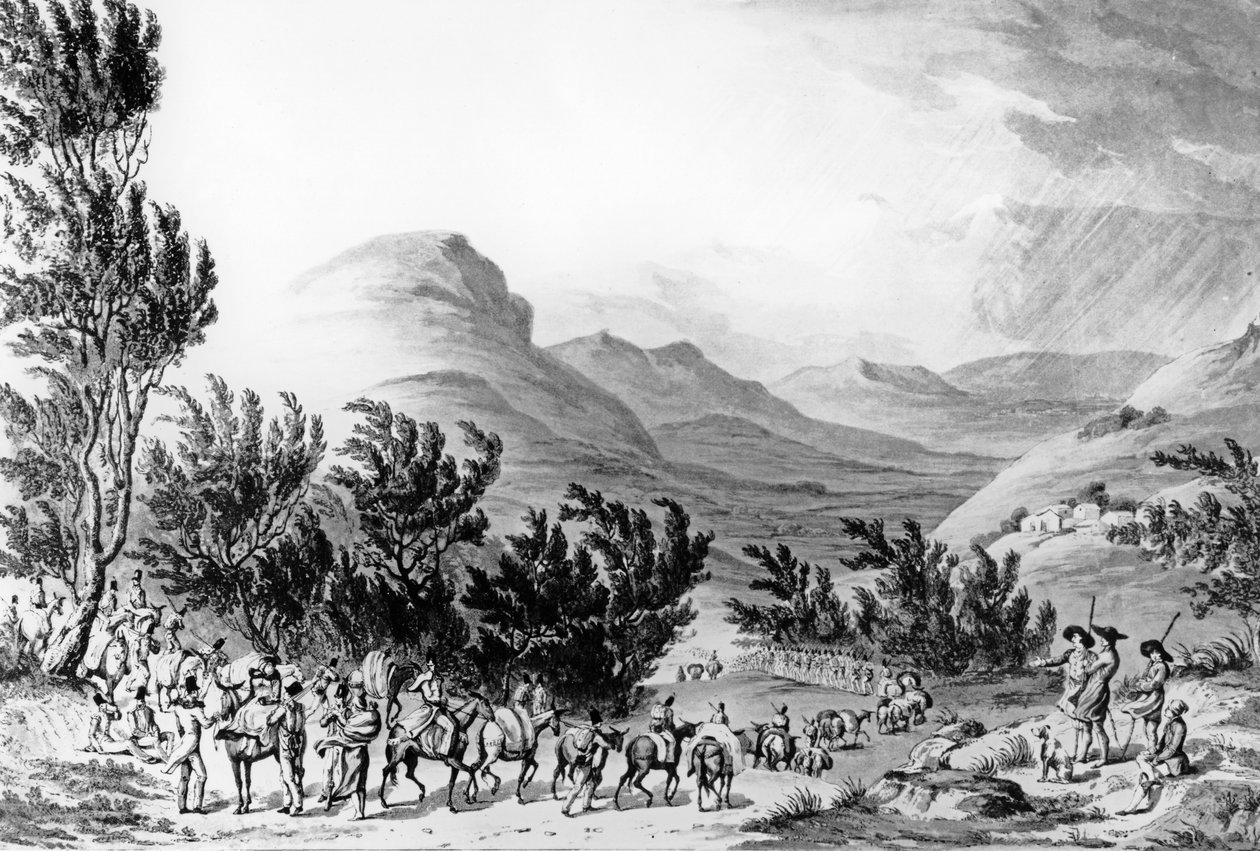 Serra de Estrella veya de Neve, Orduyu Takip Eden Bagaj Yürüyüşü, 16 Mayıs 1811, Charles Turner tarafından kazınmış, 1815 by Thomas Staunton St. Clair