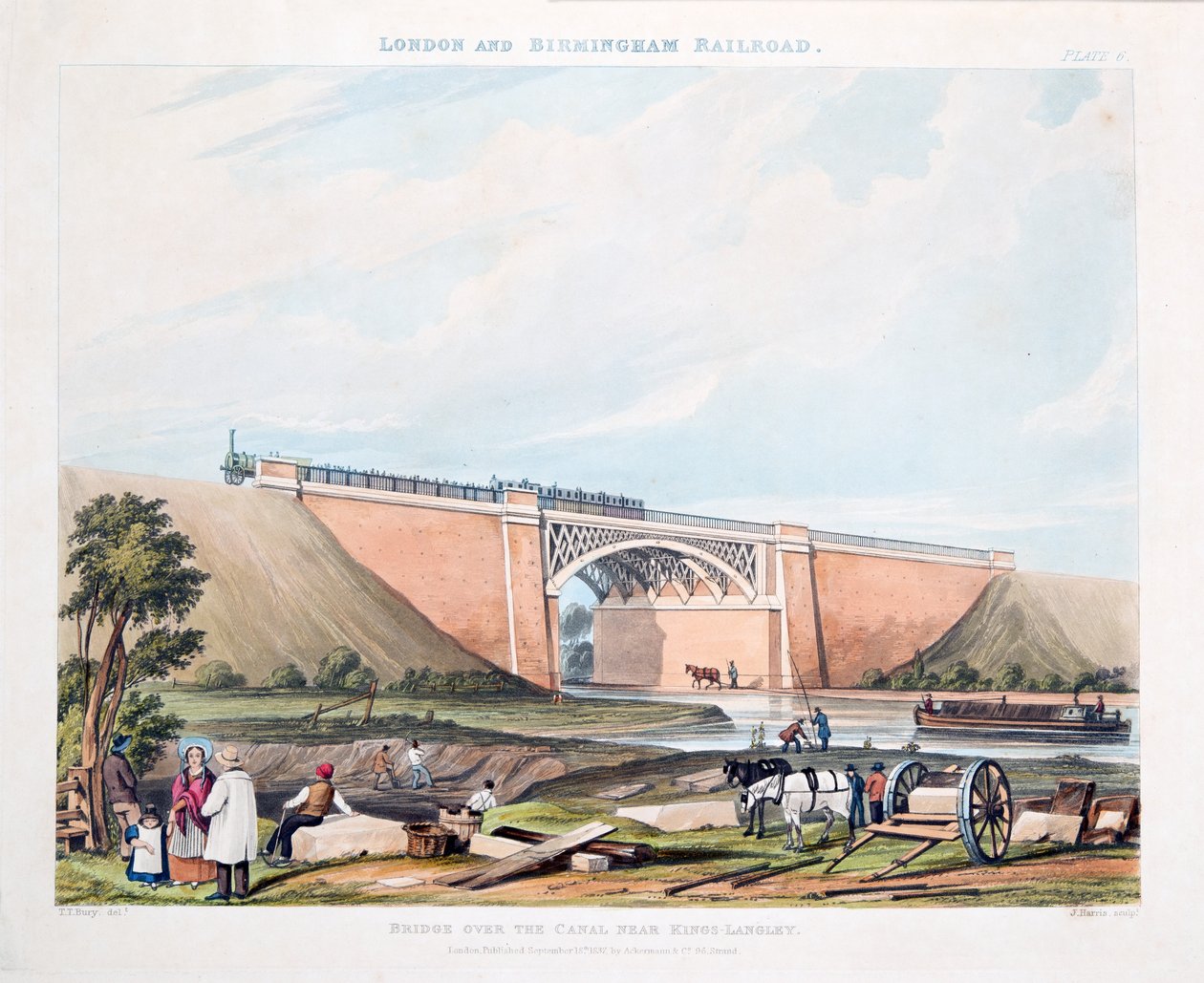 Kings-Langley yakınlarındaki Kanalın Üzerindeki Köprü, 1837 (el renkli gravür) by Thomas Talbot Bury