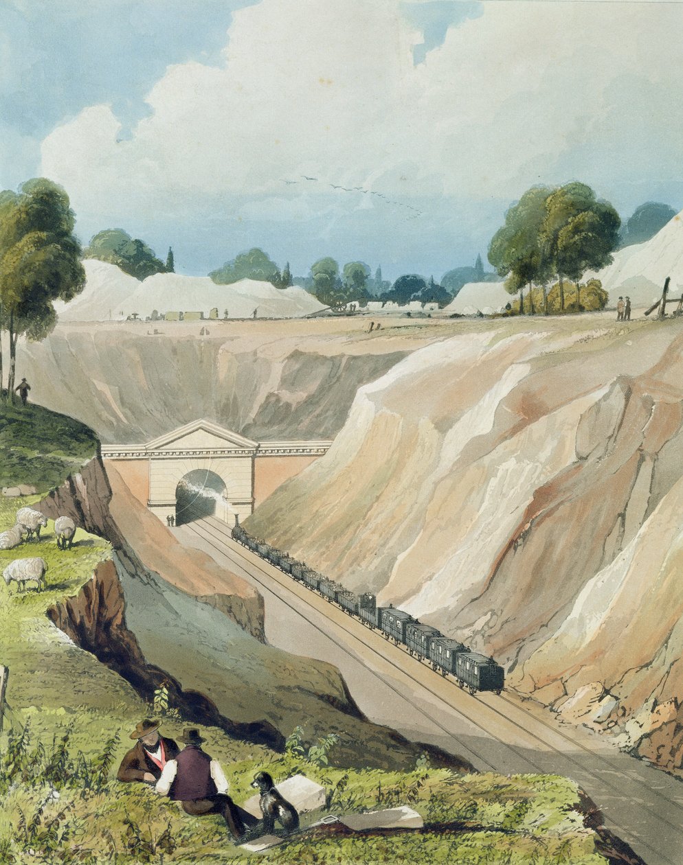 Watford'daki Tünel'e giriş, 'Londra ve Birmingham Demiryolundan' plaka 6, W. Fielding tarafından oyulmuş, Ackermann und Co., Londra, 1837'de yayınlandı by Thomas Talbot Bury