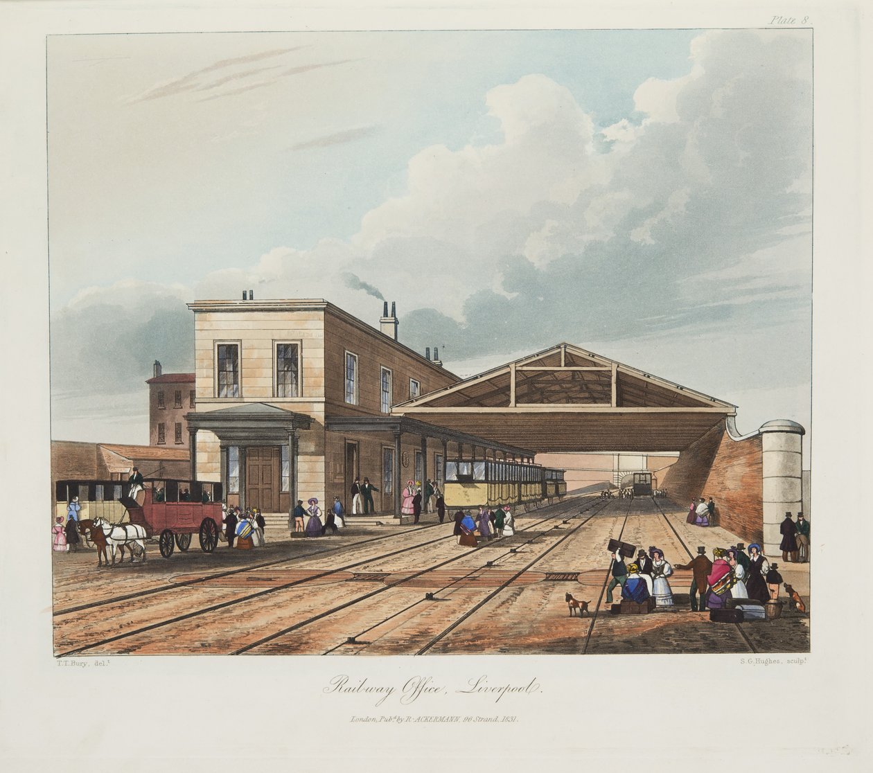 Demiryolu Ofisi, Liverpool, 1831 (el renkli gravür) by Thomas Talbot Bury