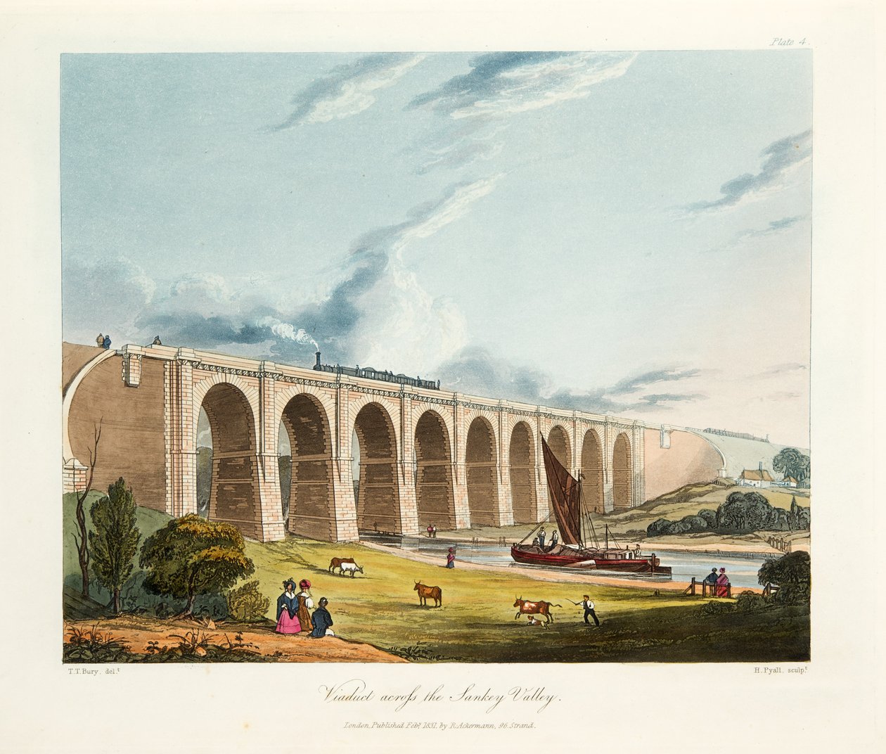 Sankey Vadisi Boyunca Viyadük, 1831 (el renkli gravür) by Thomas Talbot Bury