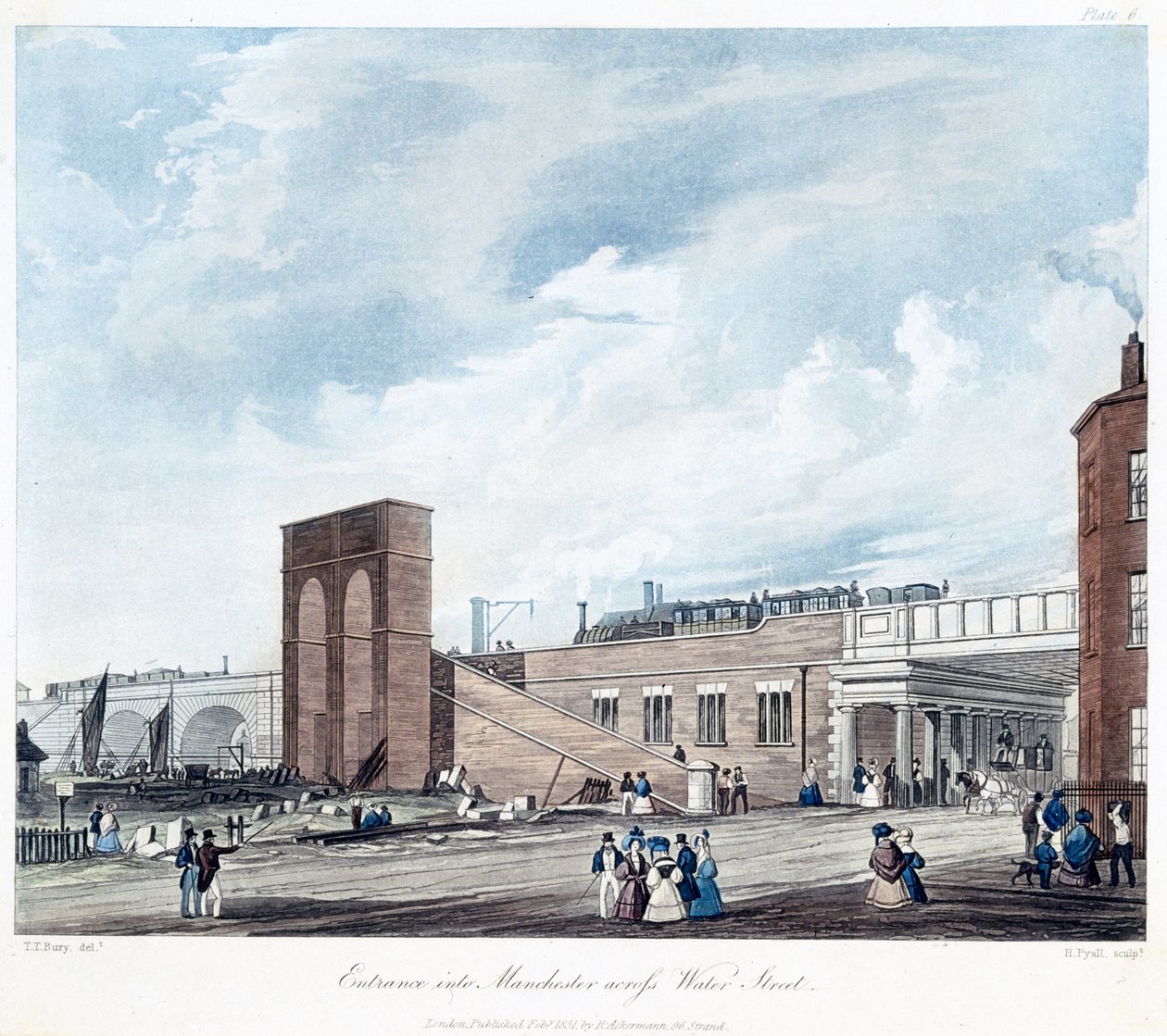 Ackermann & Co., 1831 (renkli aquatint) tarafından yayınlanan Henry Pyall (1795-1833) tarafından oyulmuş Water Street Across Manchester