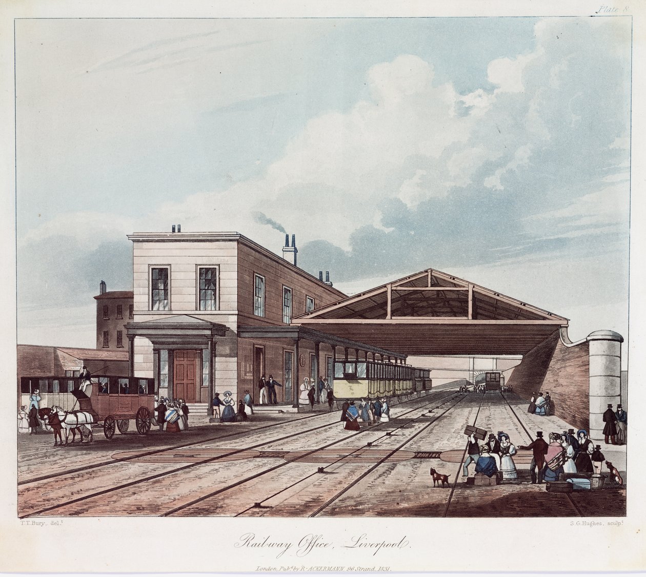 Demiryolu Ofisi, Liverpool, SG Hughes tarafından kazınmış, 1831 (renkli aquatint) by Thomas Talbot after Bury