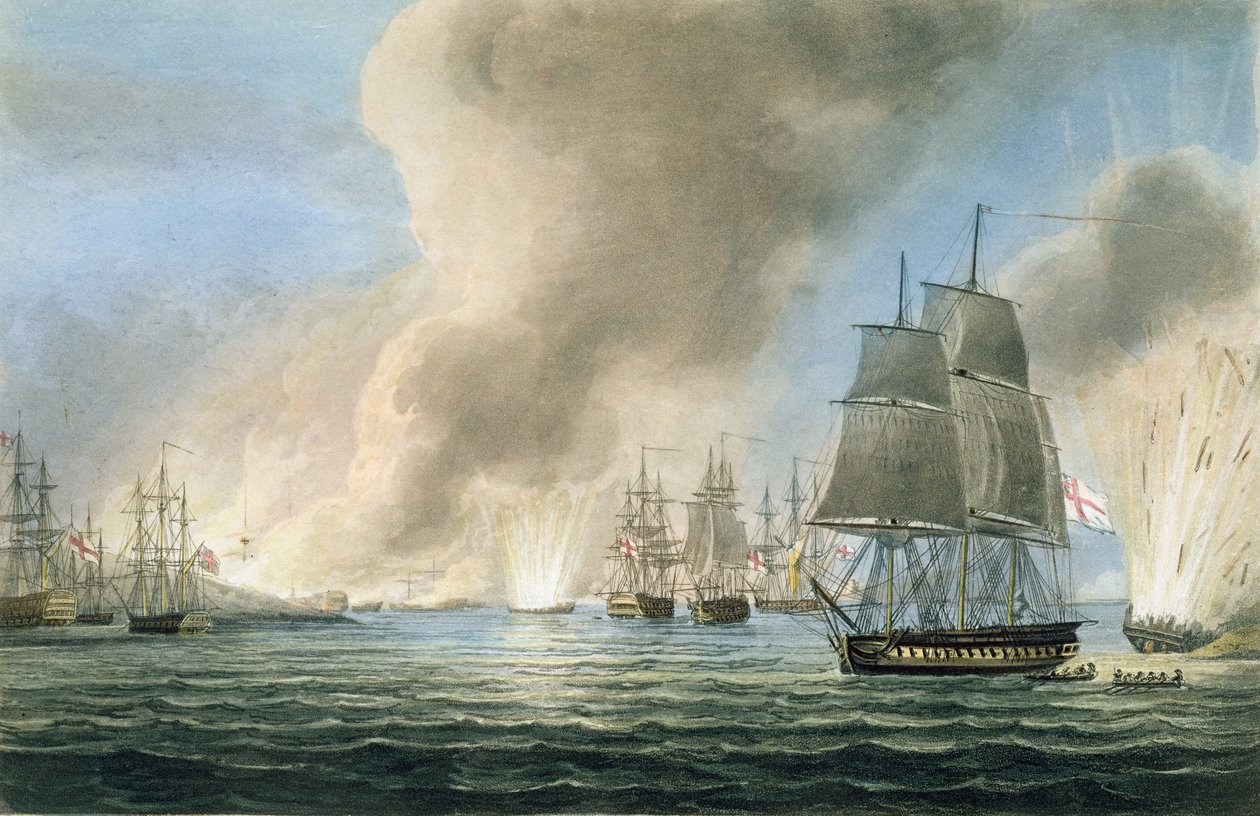 Türk Donanmasının İmhası, 19 Şubat 1807, T. Sutherland tarafından J. Ralfe tarafından 'Büyük Britanya'nın Deniz Kronolojisi' için gravür, 1820'de yayınlandı by Thomas Whitcombe