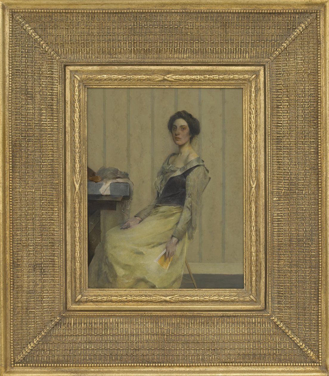 La Comedienne, 1906 (ahşap panel üzerine yağlı boya) by Thomas Wilmer Dewing