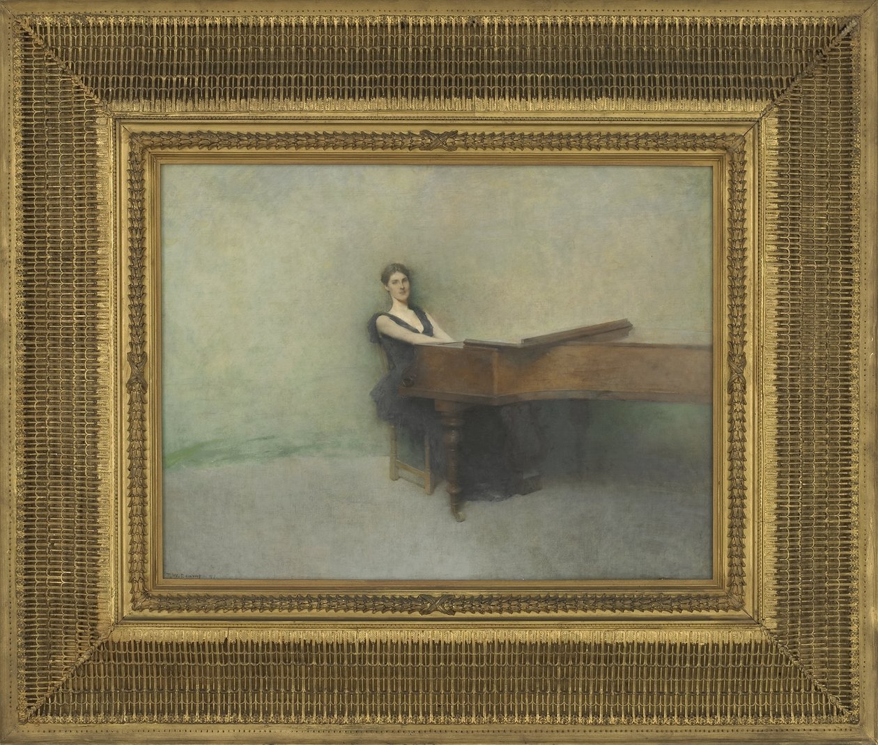 Piyano, 1891 (ahşap panel üzerine yağlı boya) by Thomas Wilmer Dewing