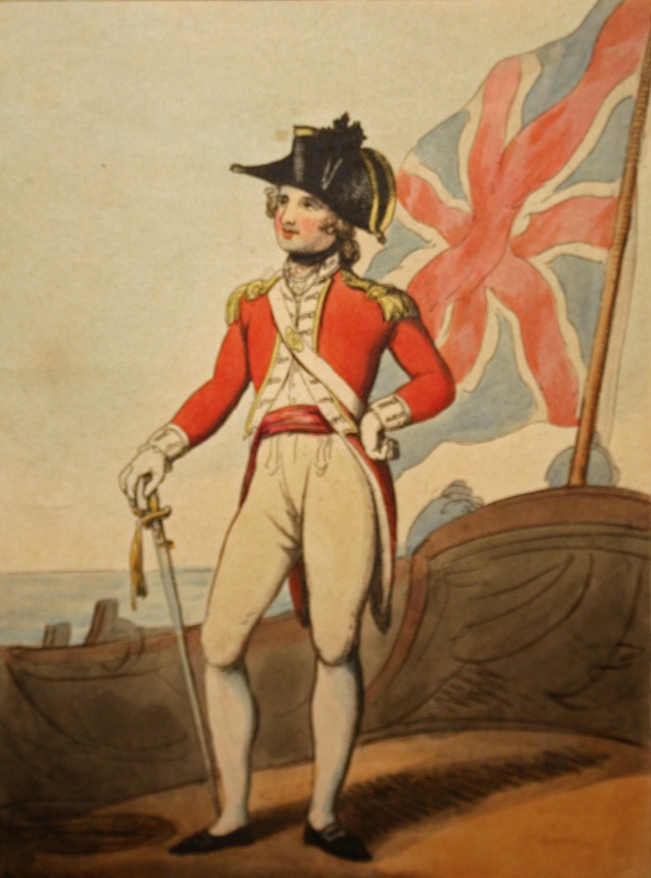 Deniz Piyadeleri Kaptanı, 1799 (el renginde gravür) by Thomas after Rowlandson