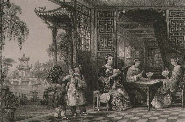 Bir Mandarin Ailesinin Hanımları, George Newenham Wright (c.1790-1877) 1843 (gravür) tarafından 