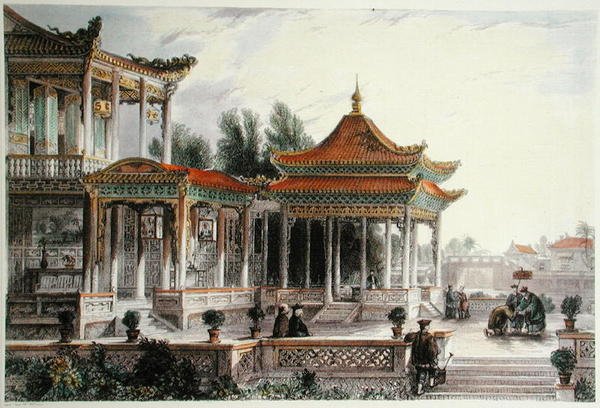 Umut Yıldızı Pavyonu, Tong Chow, c.1850 (renkli taş) by Thomas (after) Allom