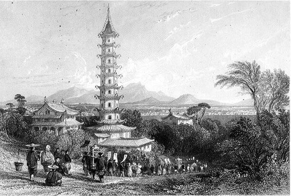 Porselen Kule, Nanking, Henry Adlard tarafından oyulmuş (gravür) by Thomas (after) Allom