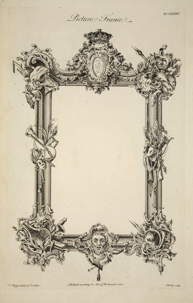 Bir Resim Çerçevesi için tasarım, pub. 1761 (gravür) by Thomas (after) Chippendale