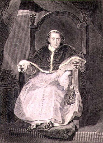 The Roman Pontiff, Pius VII (Luigi Barnaba Chiaramonti) (1742-1823), Samuel Freeman (1773-1857) pub tarafından oyulmuş. A. Fullarton & Co. tarafından (gravür) by Thomas (after) Lawrence