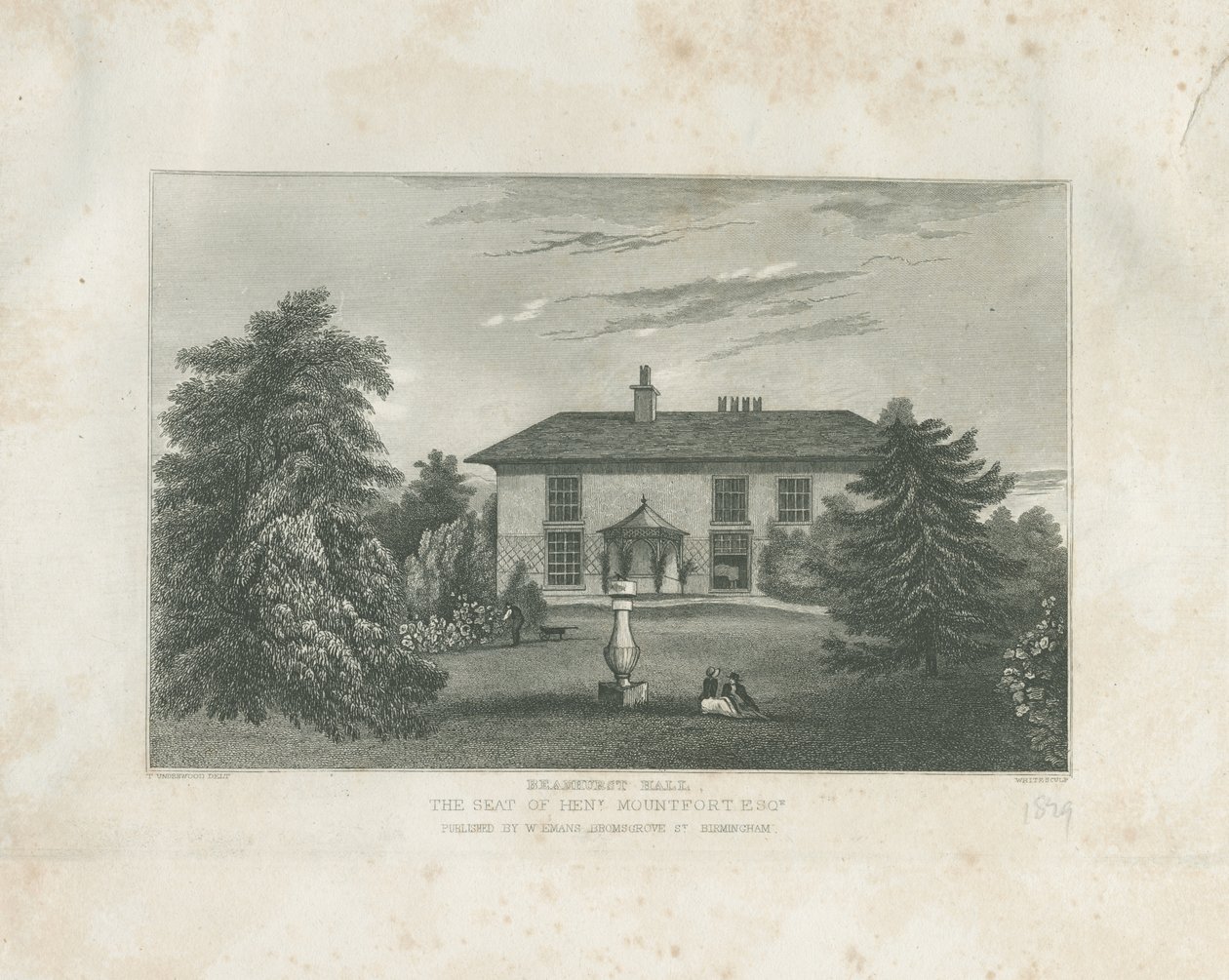 Checkley - Beauhurst Hall: gravür, nd [c 1820-1830] (baskı) by Thomas (after) Underwood