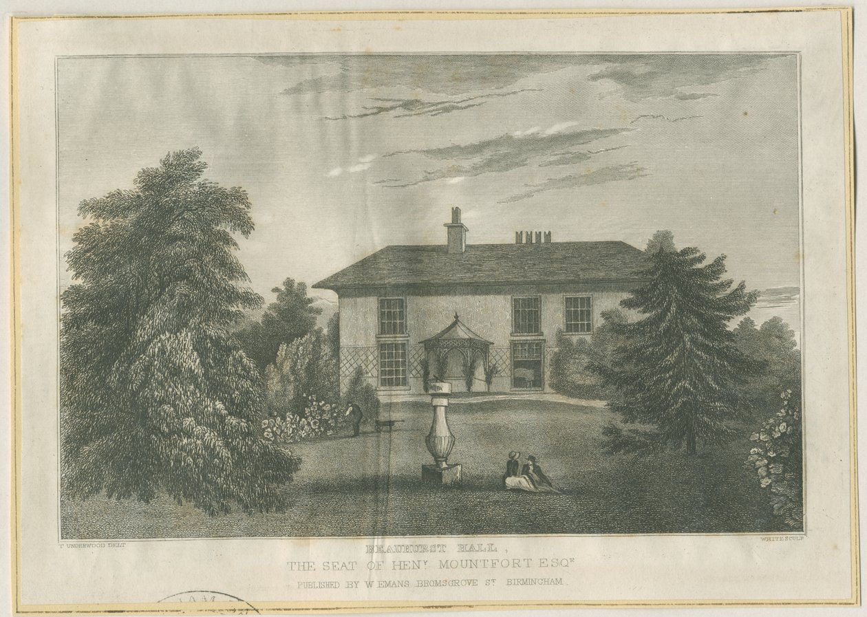 Checkley - Beauhurst Hall: gravür, nd [c 1820-1830] (baskı) by Thomas (after) Underwood