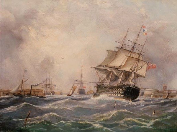 İngiliz Savaş Gemisi Portsmouth açıklarında by Thomas (attr. to) Buttersworth