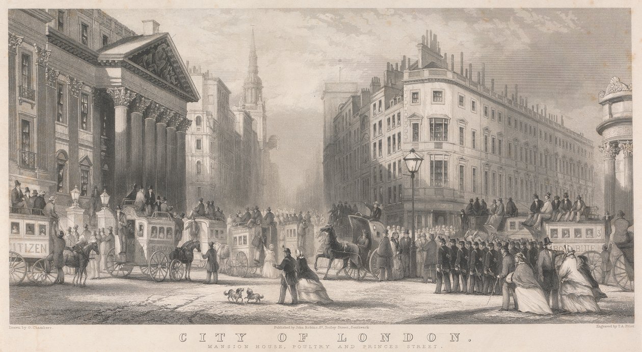 City of London, Mansion House, Poultry ve Prince's Street by Thomas Abiel Prior