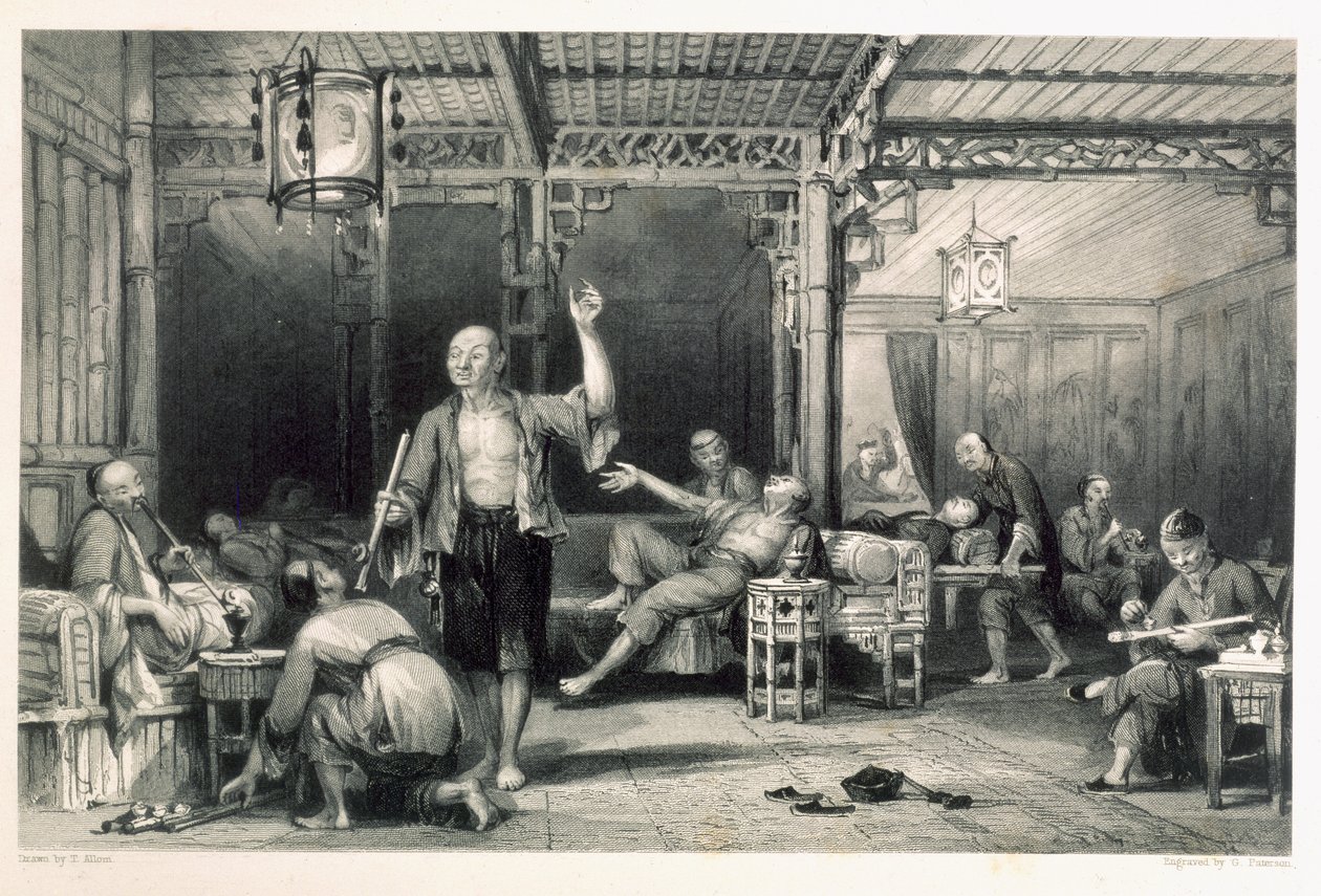 Çinli Afyon Sigara İçenler, George Newenham Wright (c.1790-1877) 1843 tarafından 