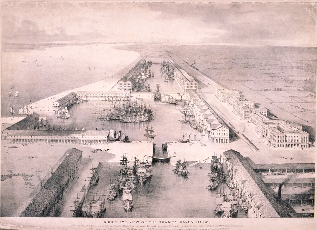 Thames Haven Rıhtımı, Londra, c1830 by Thomas Allom