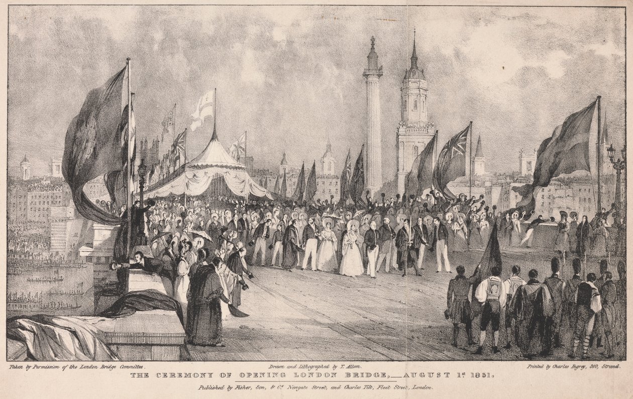 Arka planda Eski Londra Köprüsü ile Londra Köprüsü Açılış Töreni by Thomas Allom