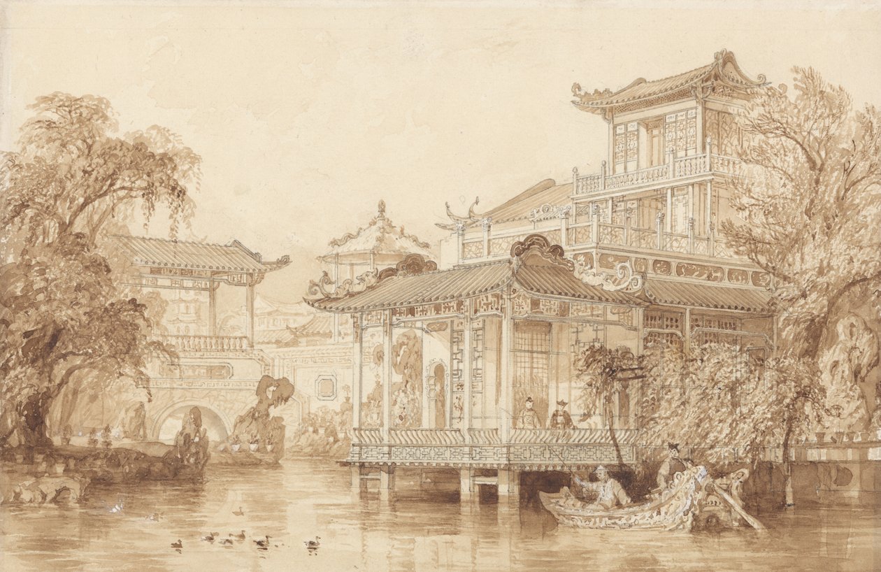 Kanton yakınlarındaki Çinli Tüccar Evi by Thomas Allom