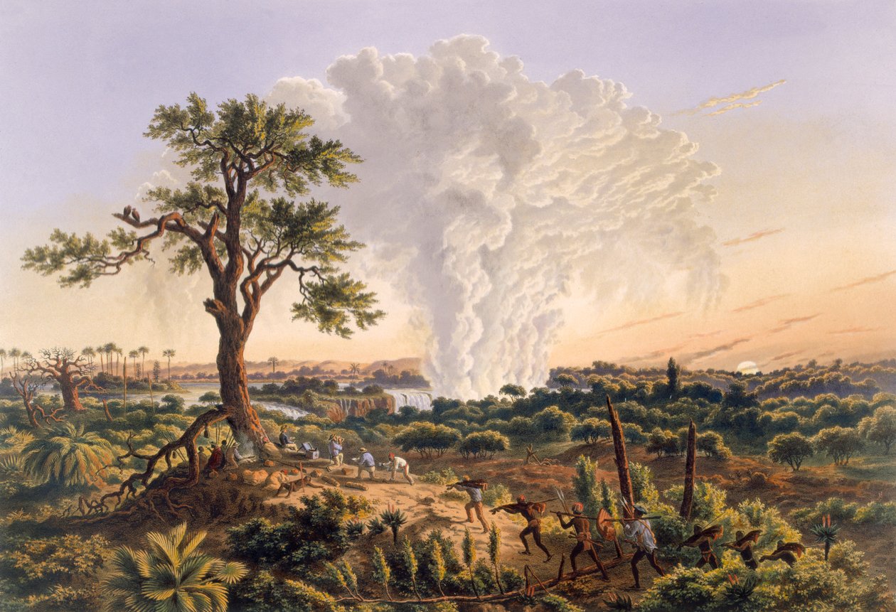 The Falls by Sunrise, sprey bulutu 1200 fit yükseliyor, pub. 1865. by Thomas Baines