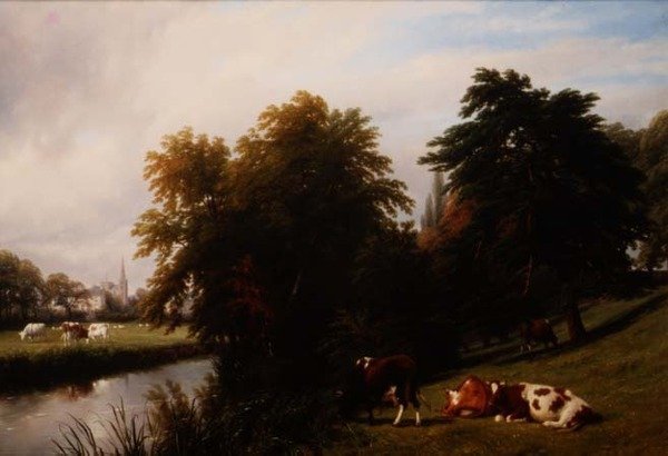 Nehir kenarında otlayan sığırlar by Thomas Baker