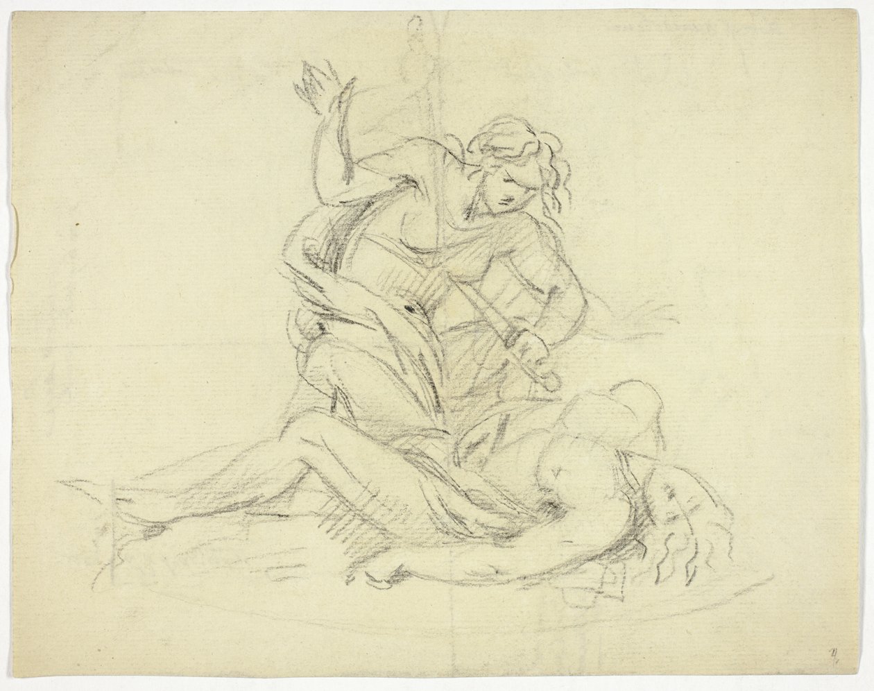 Pyramus ve Thisbe (sağda); Mozole Kat Planı ile Üç Erkek Figür (ters) by Thomas Banks