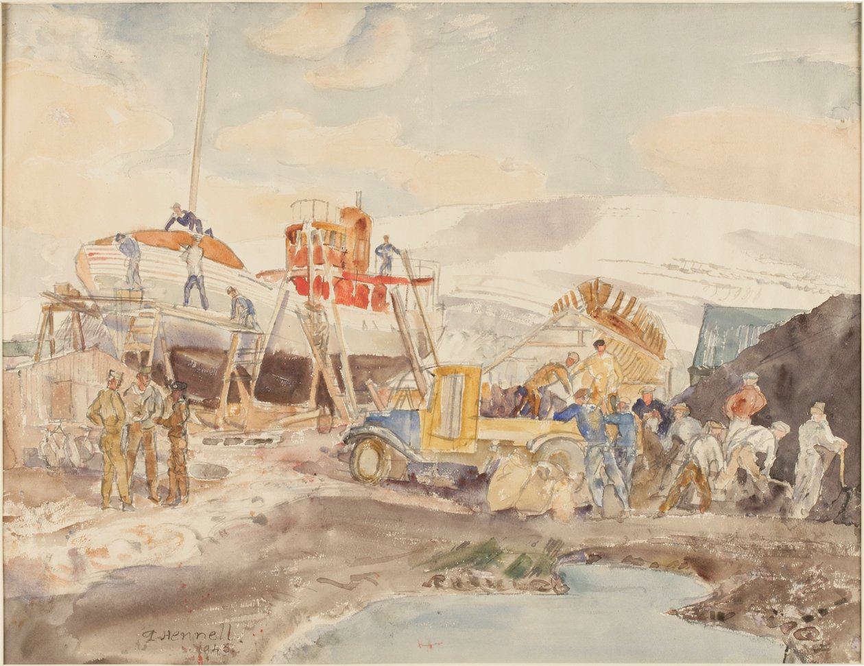 Coaling, North Quay, Akureyri, İzlanda (kağıt üzerine sulu boya) by Thomas Barclay Hennell