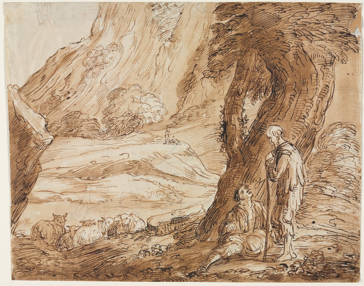 Koyunlu ve İki Çobanlı Manzara, 19. yüzyılın ilk yarısı. by Thomas Barker