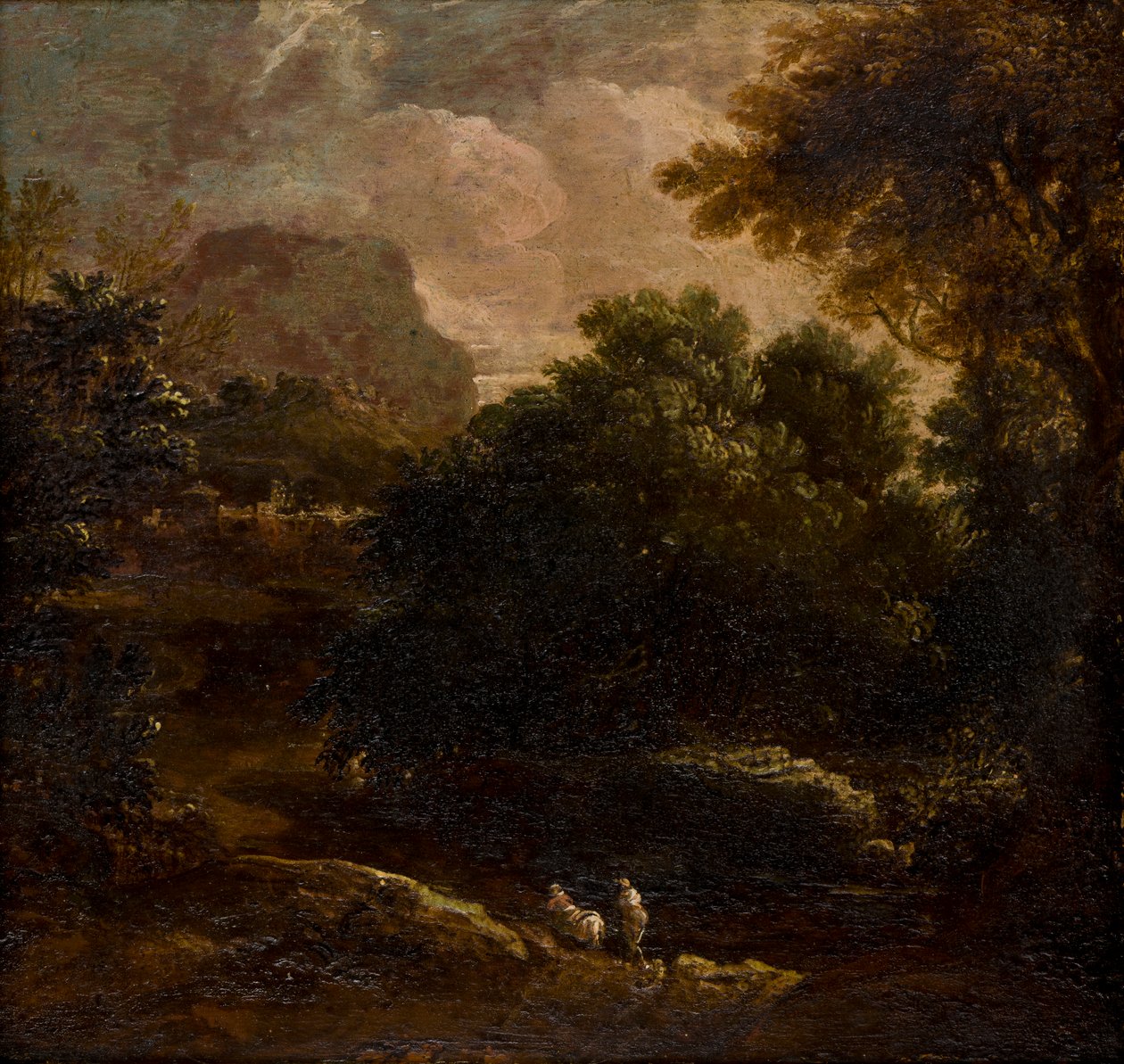 Figürlü ağaçlık manzara, c.1789-1847 (panelde yağlı boya) by Thomas Barker