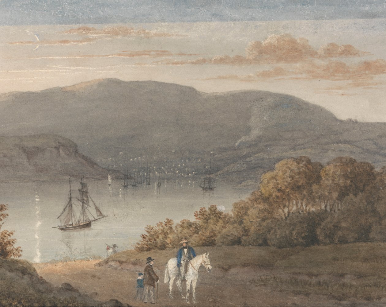 Ön Planda Bir Binici ve Figürlerle La Petite Montagne'den (Alacakaranlık) Port Louis by Thomas Bradshaw