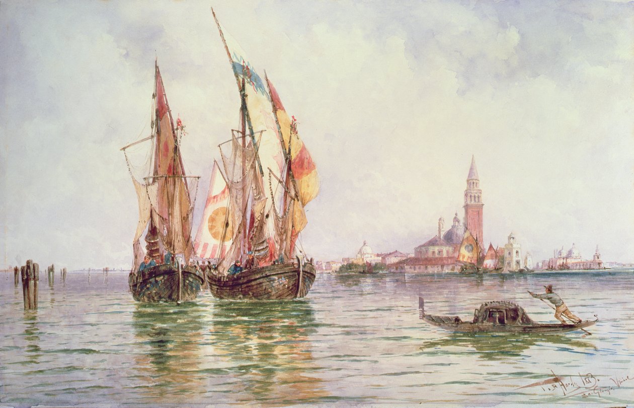 San Giorgio Maggiore, Venedik yakınlarındaki balıkçı tekneleri by Thomas Bush Hardy