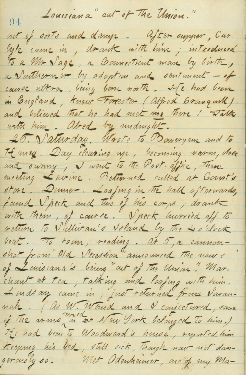 Thomas Butler Gunn Diaries - Cilt 15, sayfa 104, 25 Ocak 1861 by Thomas Butler Gunn