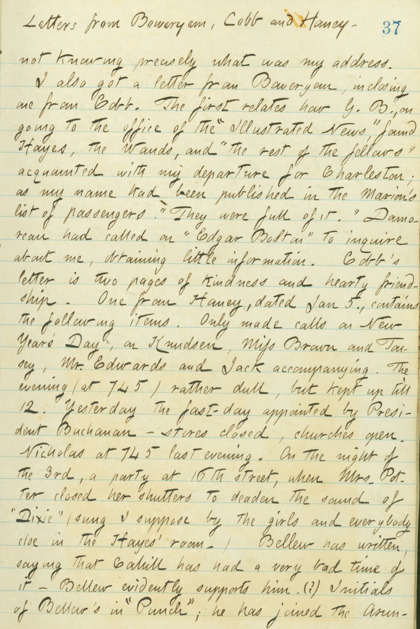 Thomas Butler Gunn Diaries- Cilt 15, sayfa 44, 6 Ocak 1861 by Thomas Butler Gunn