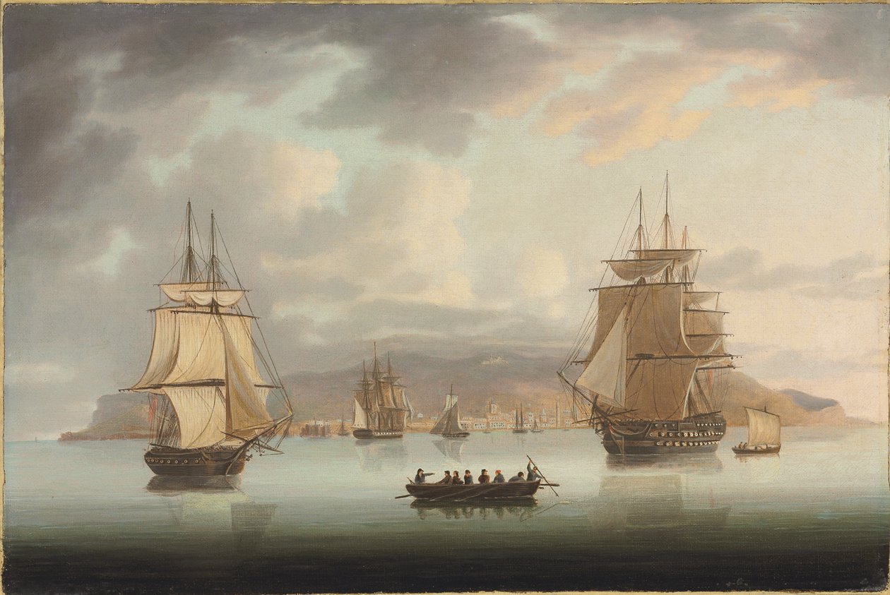 Funchal Roadstead, H.M.S. Greyhound ve Harrier Dışa Bağlı Blenheim, 1805 by Thomas Butterworth
