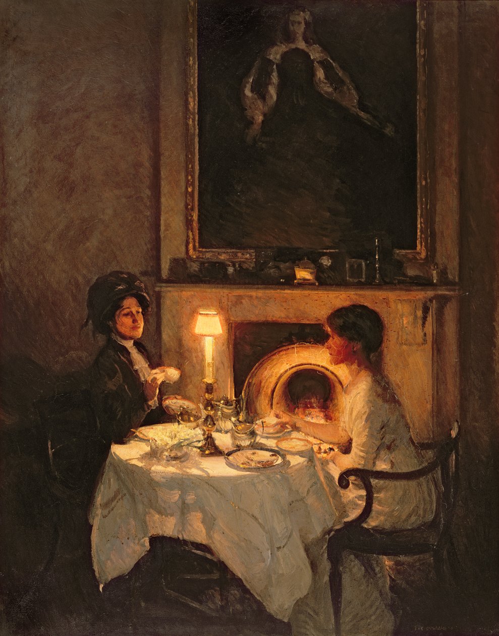 Bir Arayan, Mum Işığı ve Çay (tuval üzerine yağlıboya) by Thomas Cantrell Dugdale