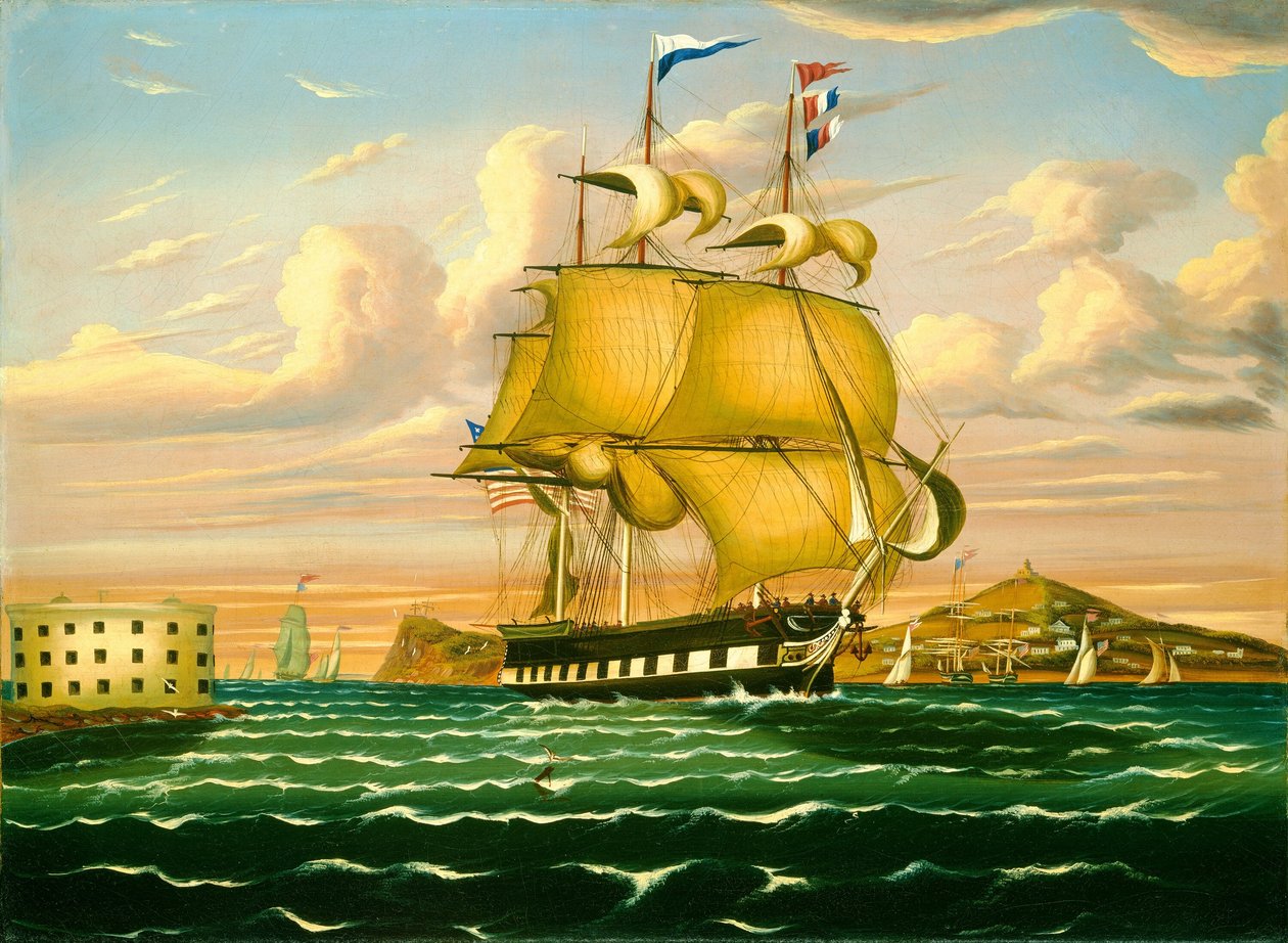 Castle Williams, New York Limanı Geçen Paket Gemi by Thomas Chambers