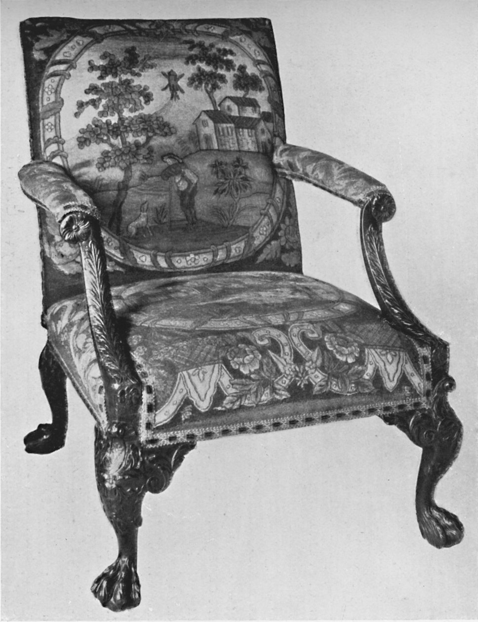 İğne Oyası Döşemeli Chippendale Maun Koltuk, 18. yüzyıl ortası, 1928 by Thomas Chippendale